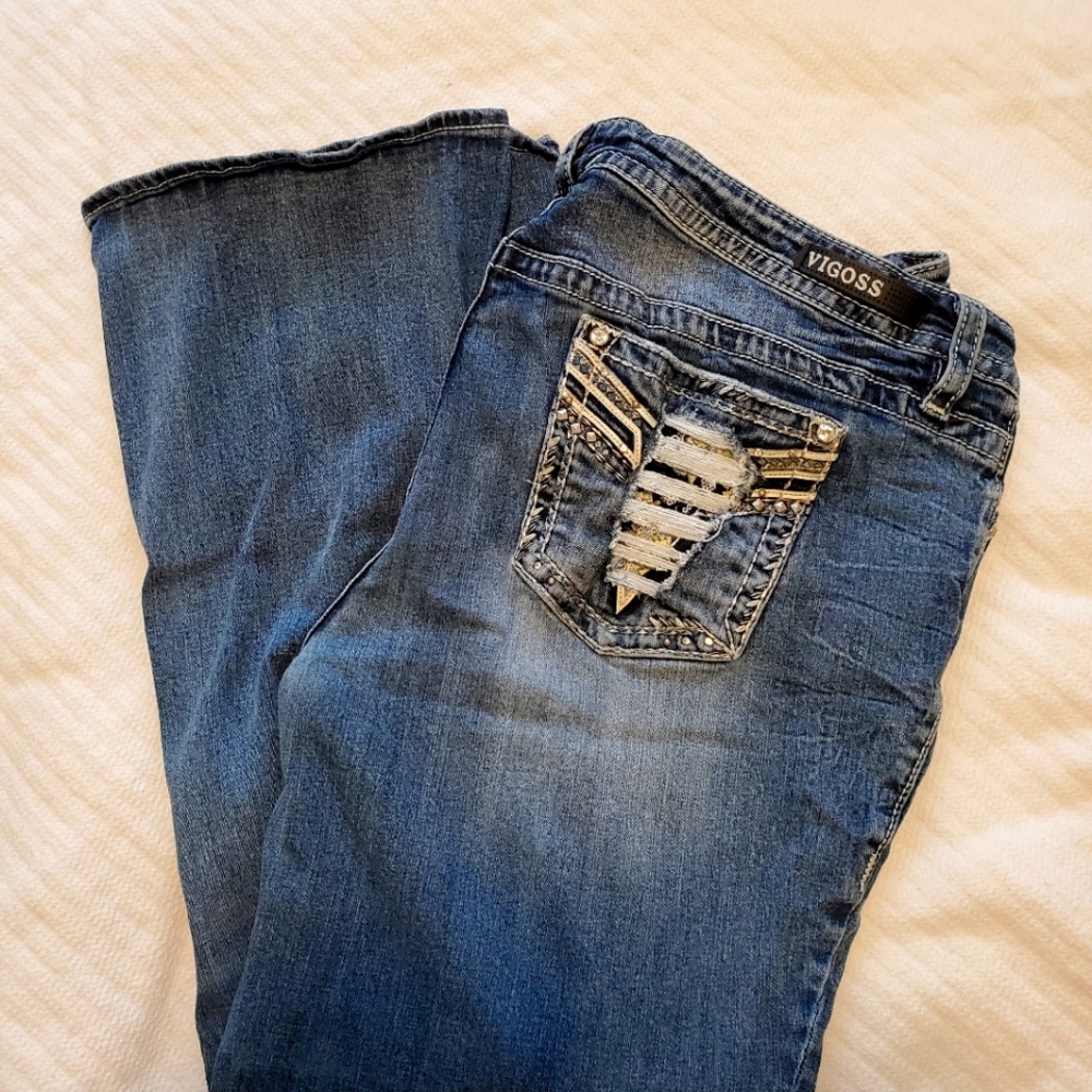 VIGOSS distressed style medium/light blue Heritage fit jeans. Plus size 20 L32